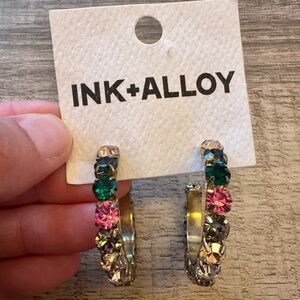 INK + ALLOY multi colored Crystal hoop earrings.